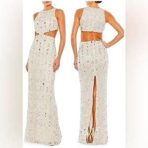 Mac Duggal Cut-Out Beaded Column Dress Gown Prom Bridal Wedding US0 Style #5740